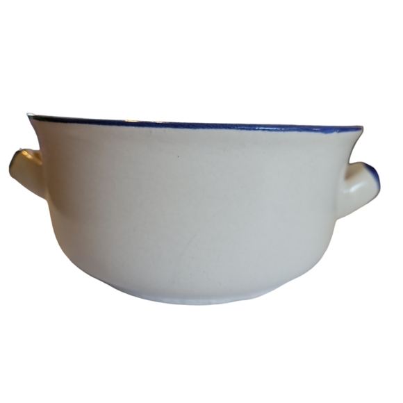 Vtg Pastel Blue Flowers Stoneware Handled Crock Bowl - Picture 4 of 8